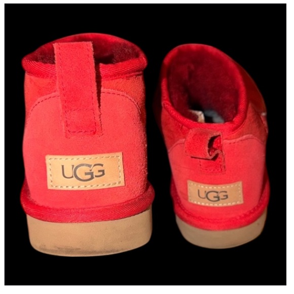 UGG Ultra Mini Red Suede Boots - Picture 2 of 4